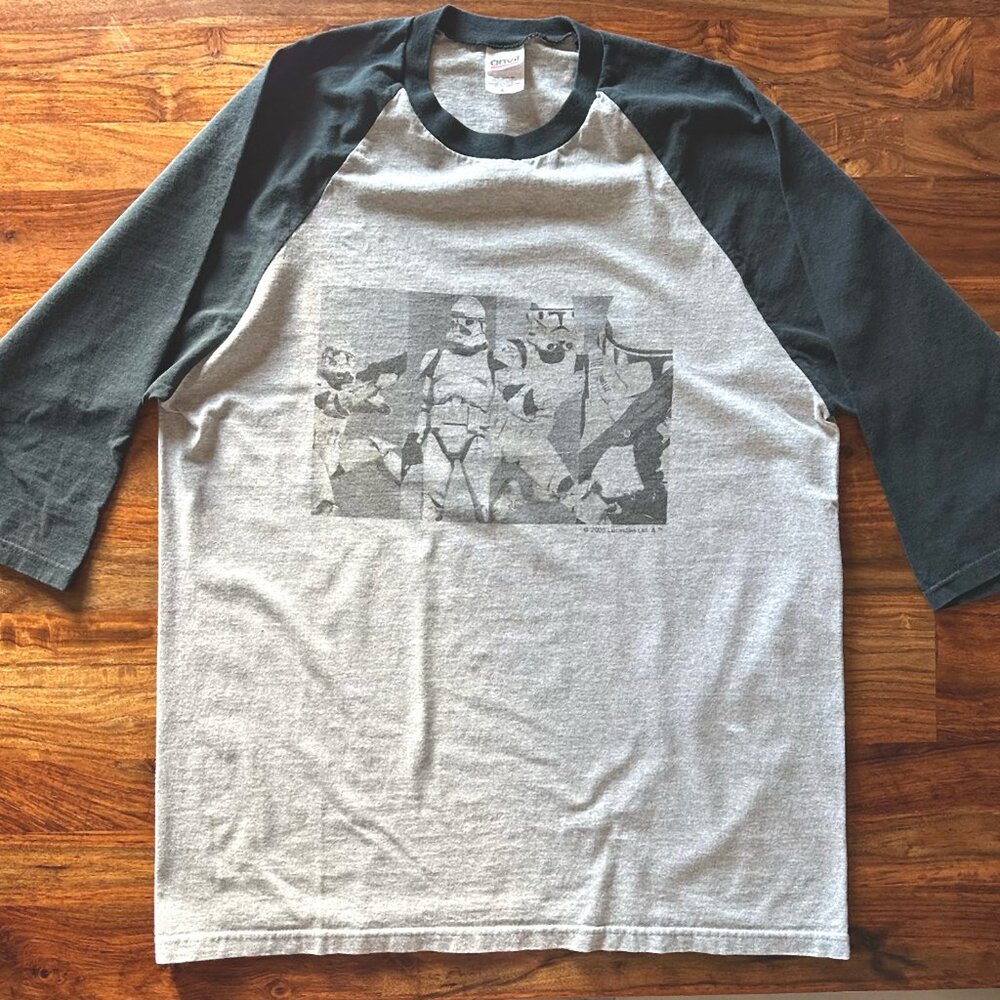 Vintage Star Wars Clone Wars, Gray / Black Raglan, Men Size L